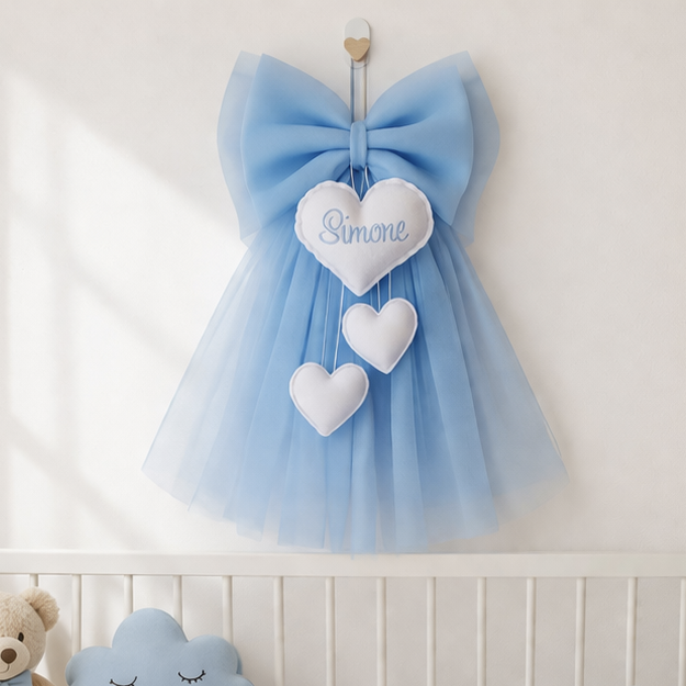 Fiocco Nascita Tulle Azzurro