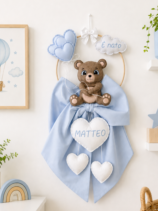 Fiocco nascita orsetto Azzurro