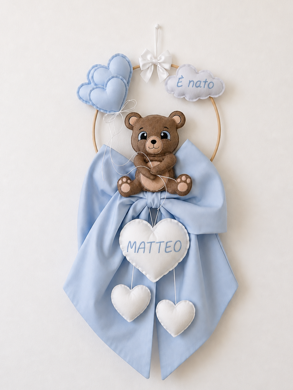 Fiocco nascita orsetto Azzurro