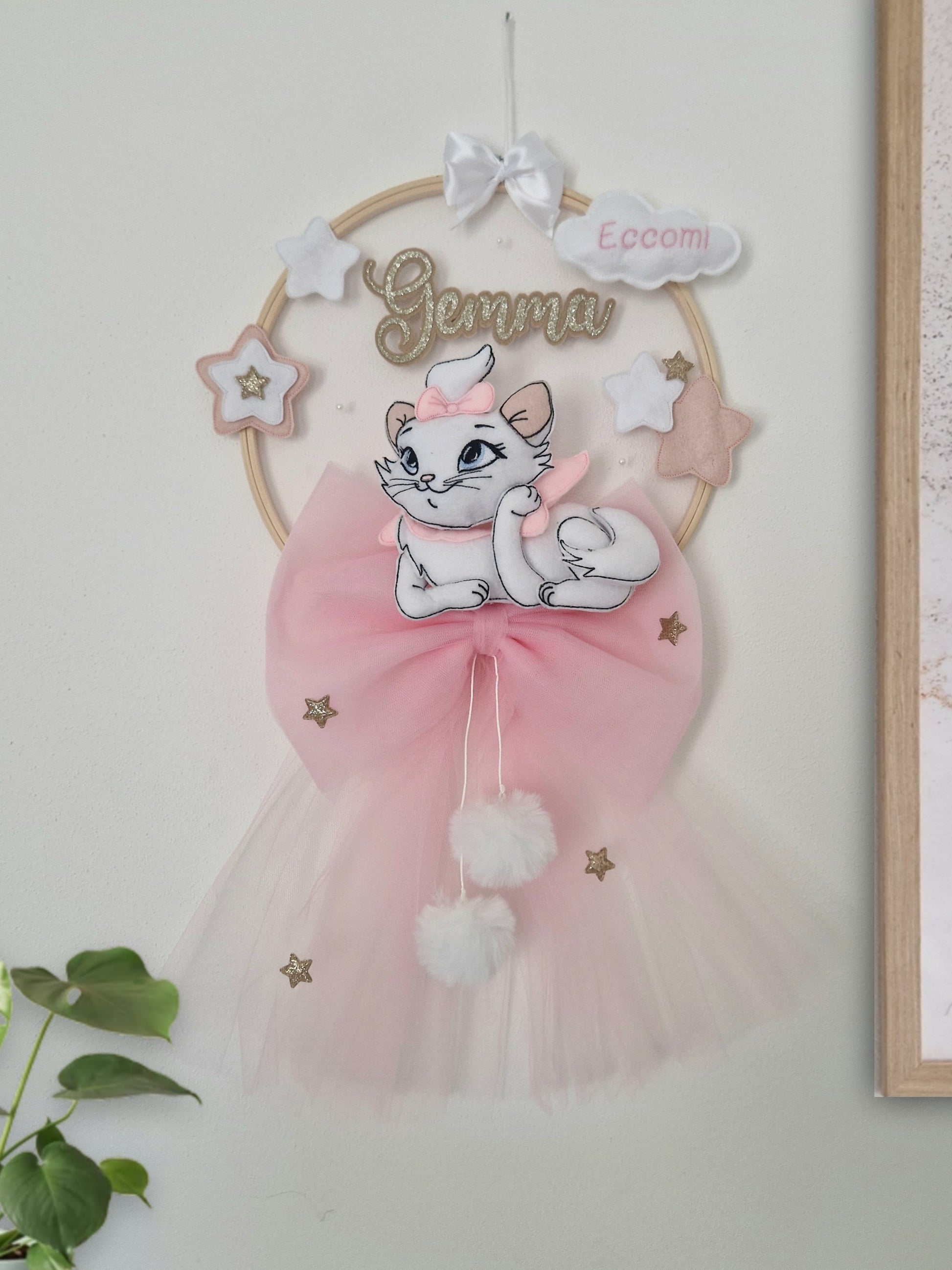 fiocco nascita minou personalizzato fatto a mano