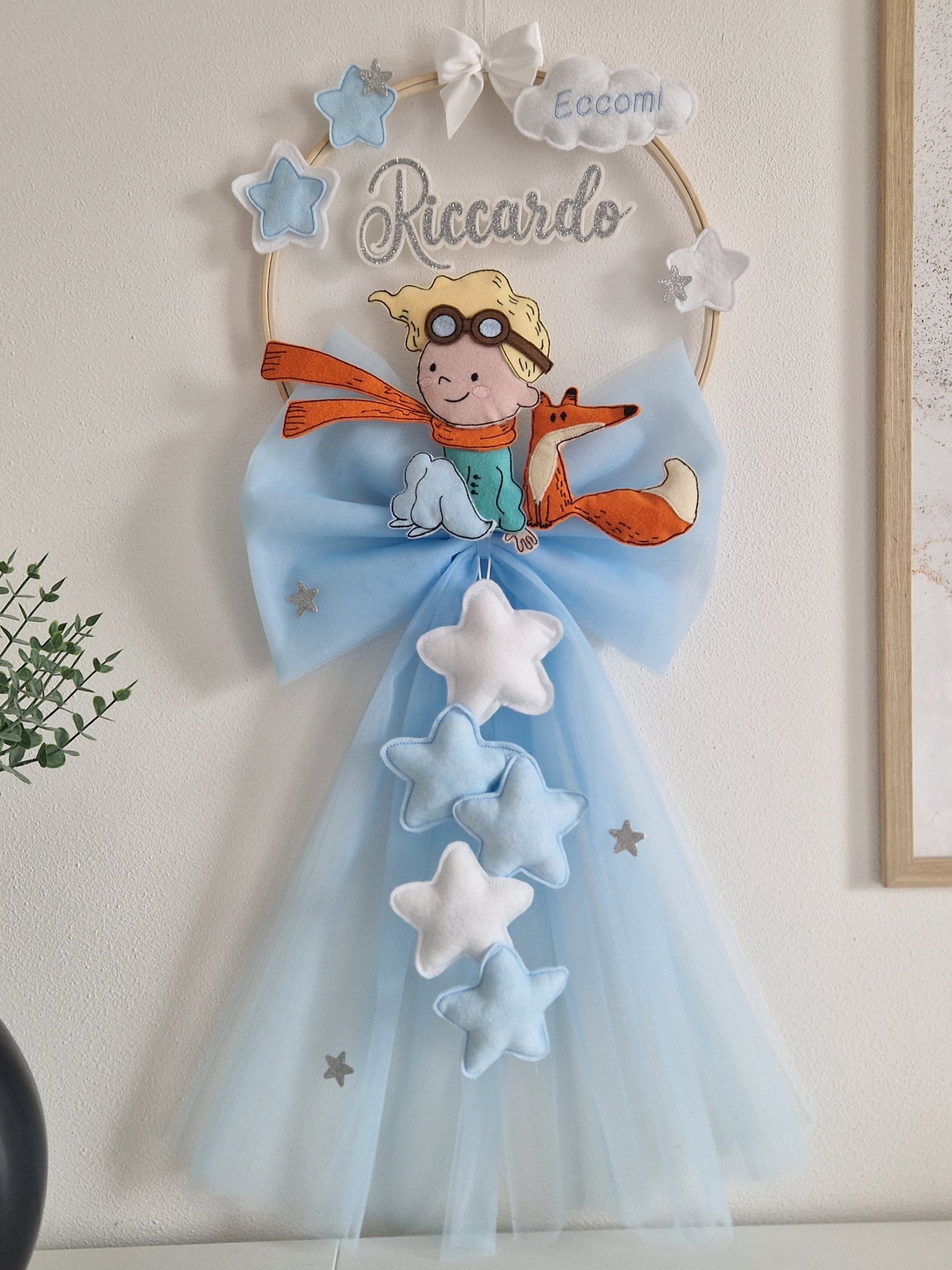 fiocco nascita piccolo principe personalizzato fatto a mano