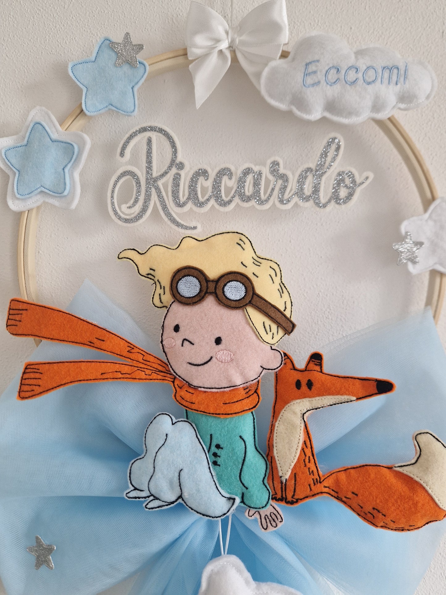 fiocco nascita piccolo principe personalizzato fatto a mano