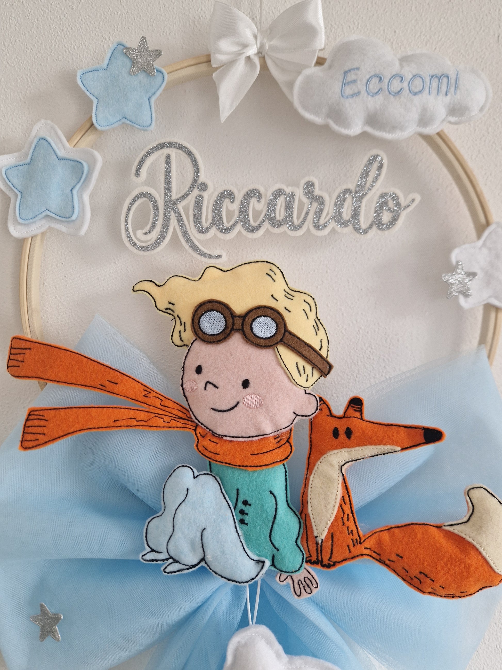 fiocco nascita piccolo principe personalizzato fatto a mano
