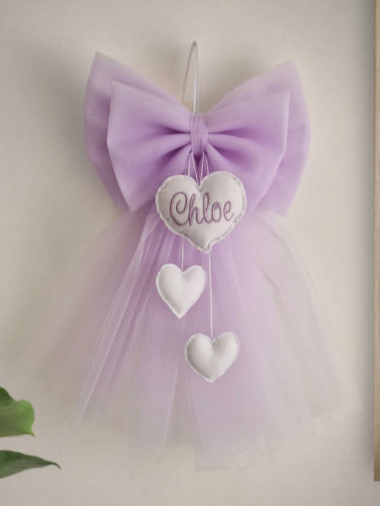 fiocco nascita TULLE lilla personalizzato fatto a mano