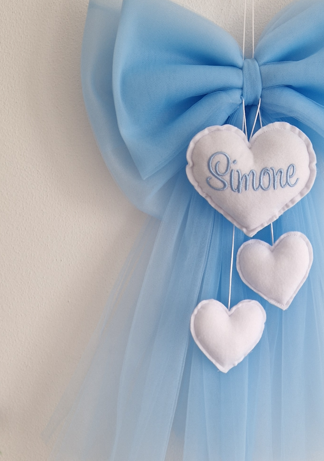 fiocco nascita TULLE azzurro personalizzato fatto a mano