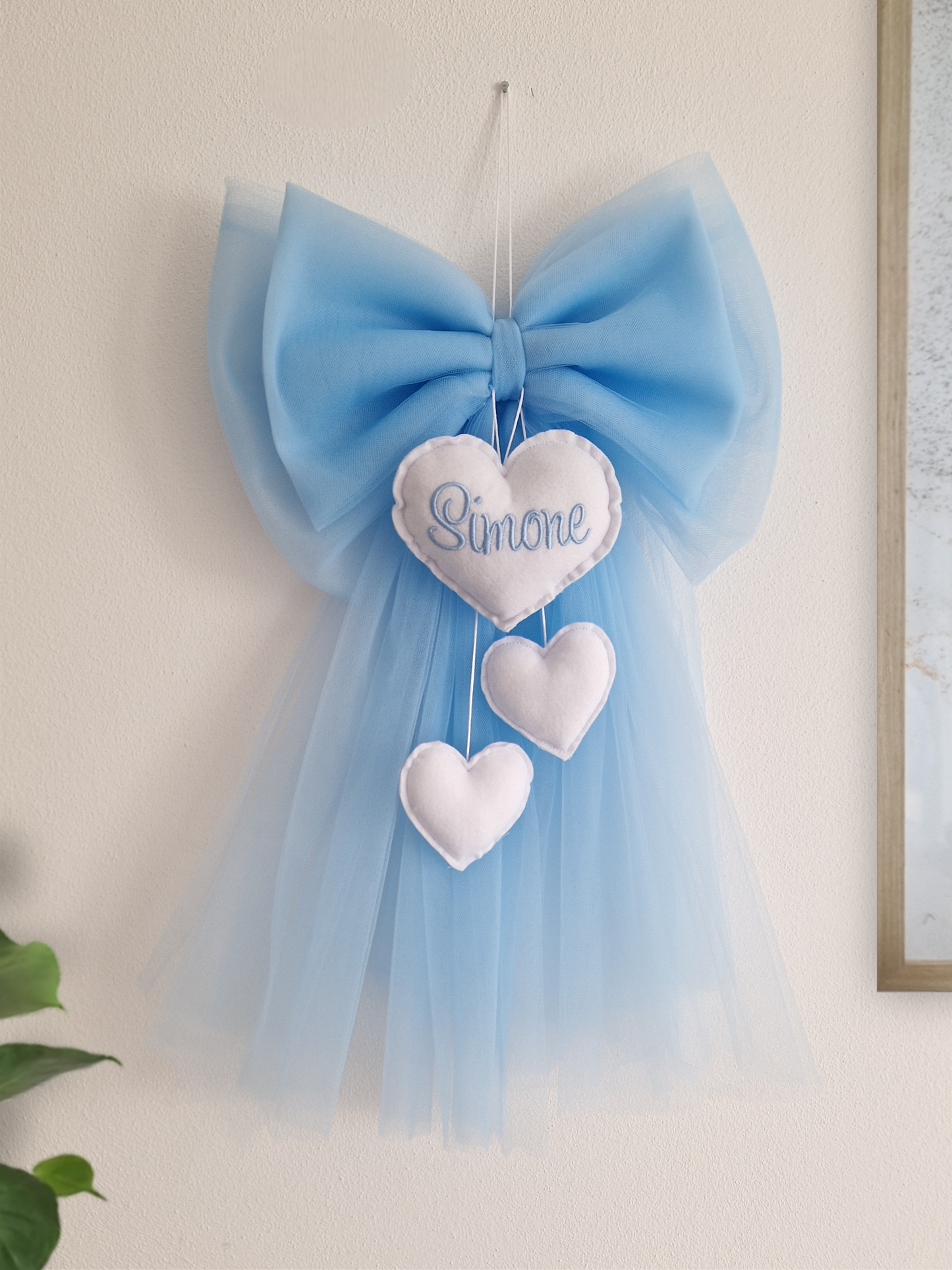 fiocco nascita TULLE azzurro personalizzato fatto a mano