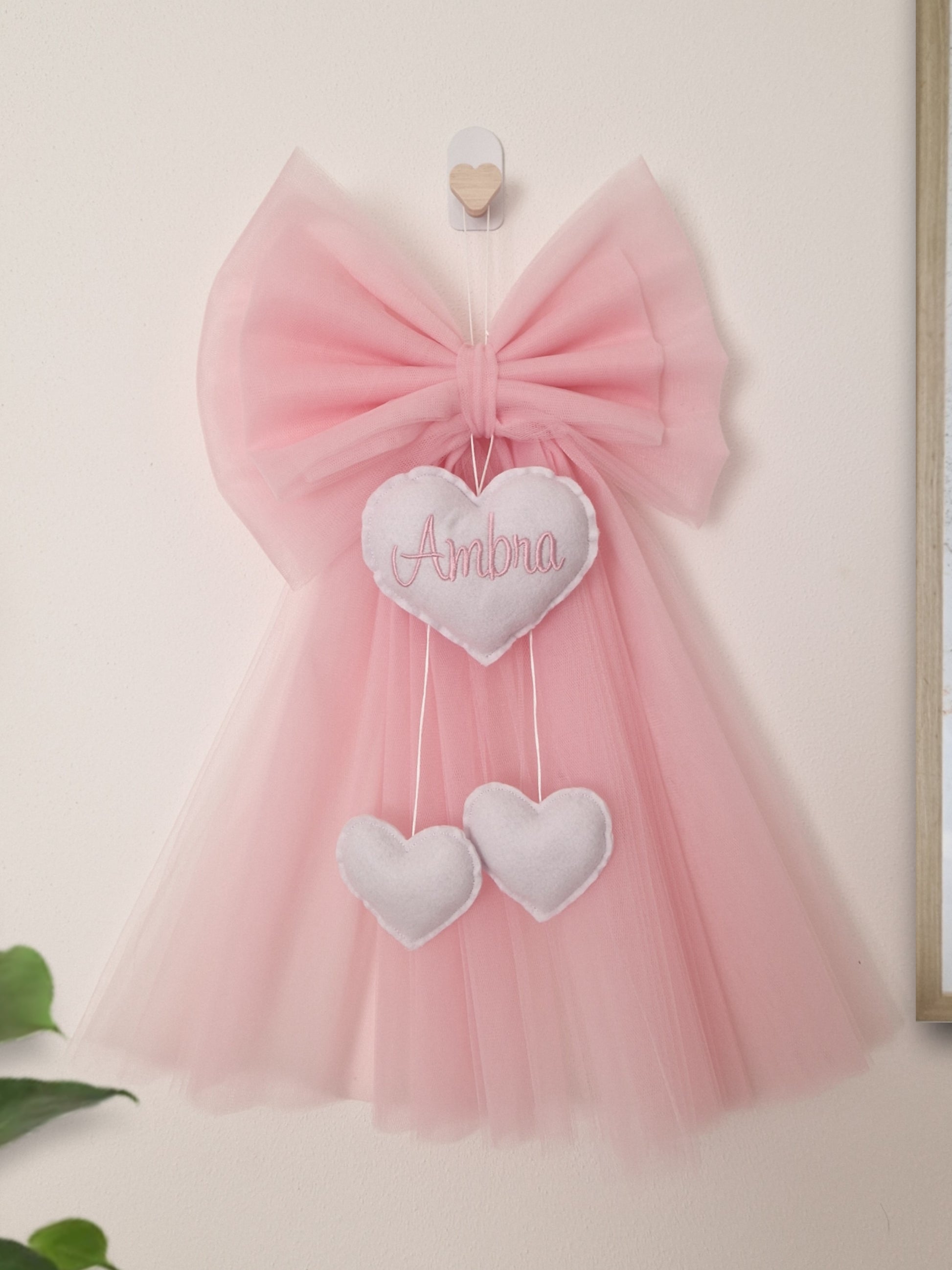 fiocco nascita TULLE ROSA personalizzato fatto a mano