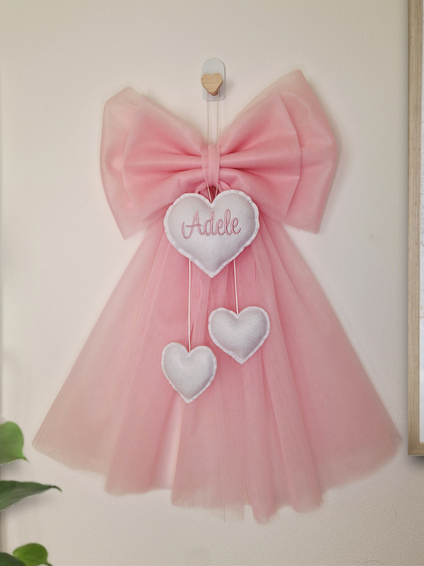 fiocco nascita TULLE ROSA personalizzato fatto a mano