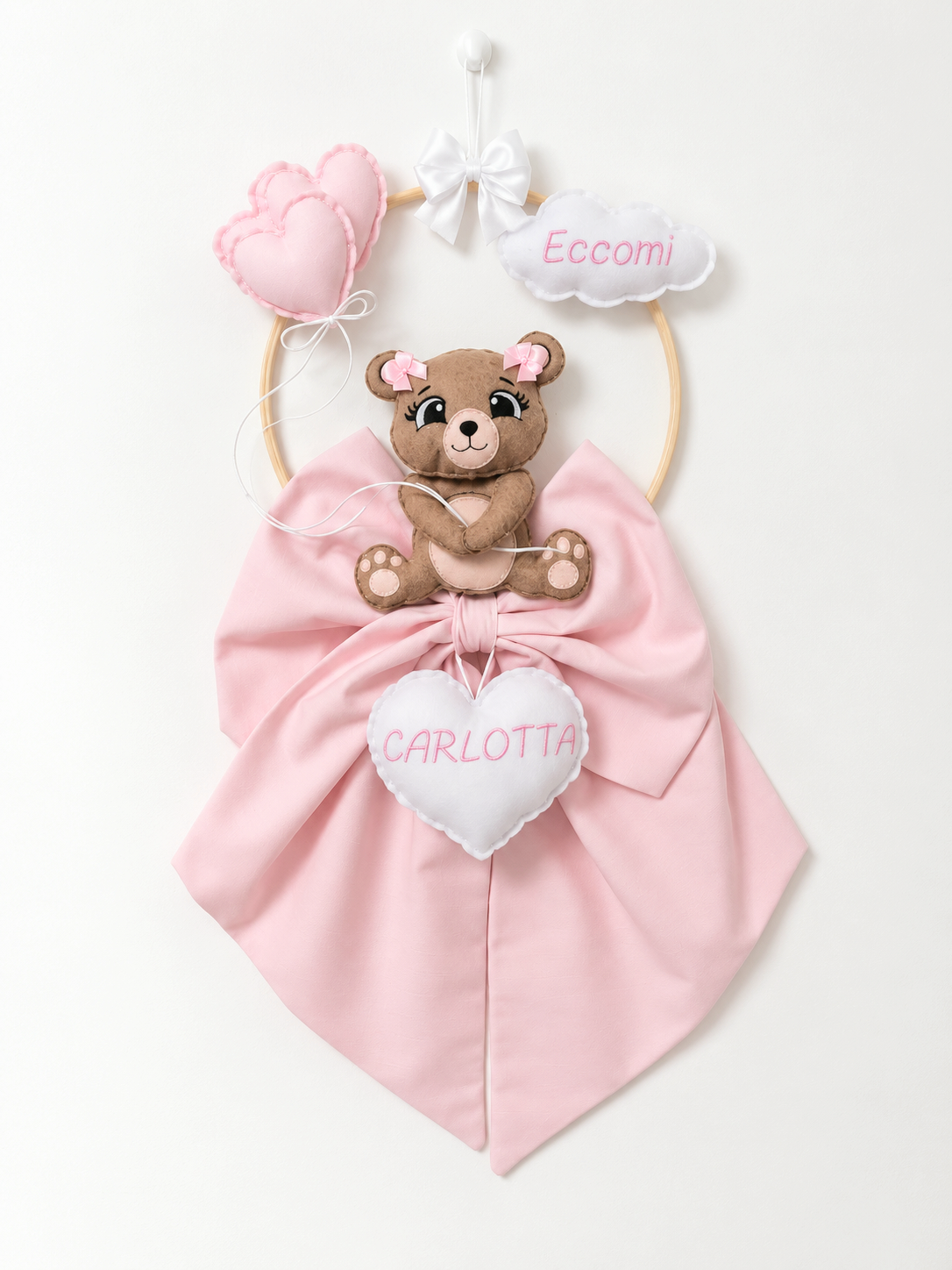 Fiocco nascita orsetto Rosa